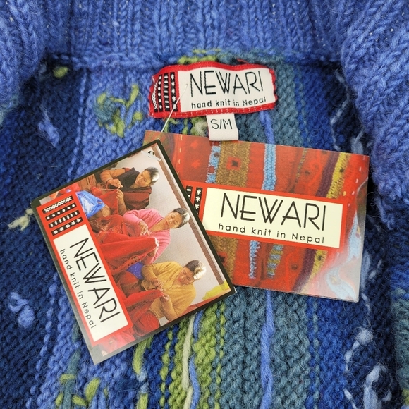 Newari hand knit wool blue cardigan buttons Icelandic Design cozy artsy NWT S/M - Picture 9 of 12